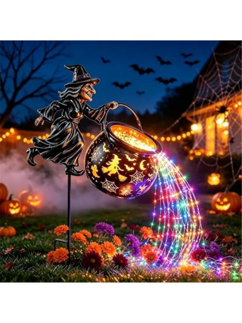 Halloween Witch Cauldron Garden Light,Colorful Waterfall-Style Light Flow